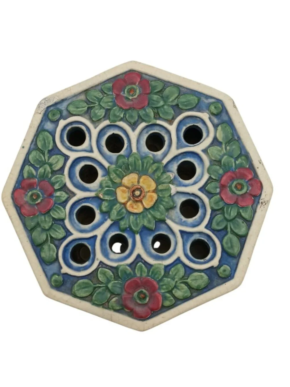 Weller Florala Style Octagon Flower Frog Vase Floral Pottery 5 In